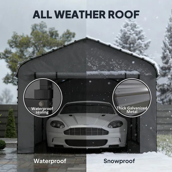 Outsunny 12 ft x 20 ft Metal Carport, Heavy Duty Garage Car Canopy with Galvanized Metal Roof and Removable Sidewalls, Dark Gray - product image 4