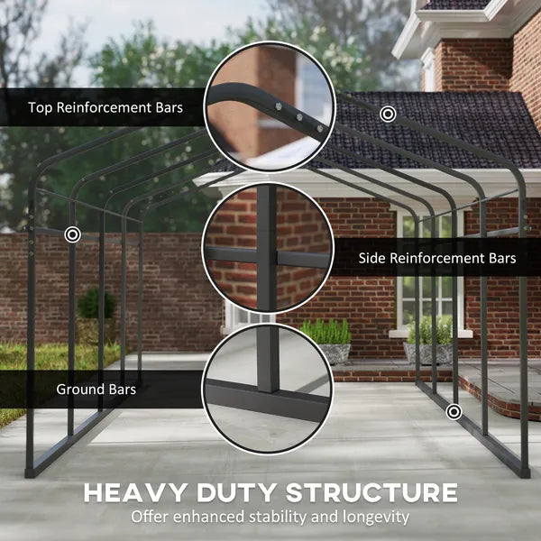 Outsunny 12 ft x 20 ft Metal Carport, Heavy Duty Garage Car Canopy with Galvanized Metal Roof and Removable Sidewalls, Dark Gray - product image 6