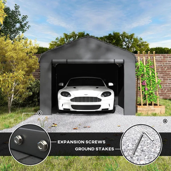 Outsunny 12 ft x 20 ft Metal Carport, Heavy Duty Garage Car Canopy with Galvanized Metal Roof and Removable Sidewalls, Dark Gray - product image 9