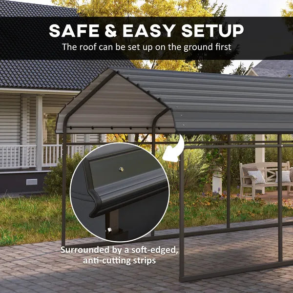 Outsunny 12 ft x 20 ft Metal Carport, Heavy Duty Garage Car Canopy with Galvanized Metal Roof and Removable Sidewalls, Dark Gray - product image 8
