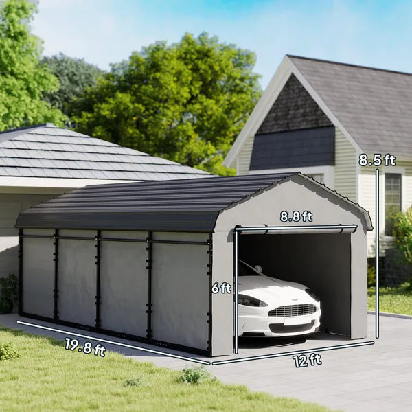 Outsunny 12 ft x 20 ft Metal Carport, Heavy Duty Garage Car Canopy with Galvanized Metal Roof and Removable Sidewalls, Dark Gray - product image 3