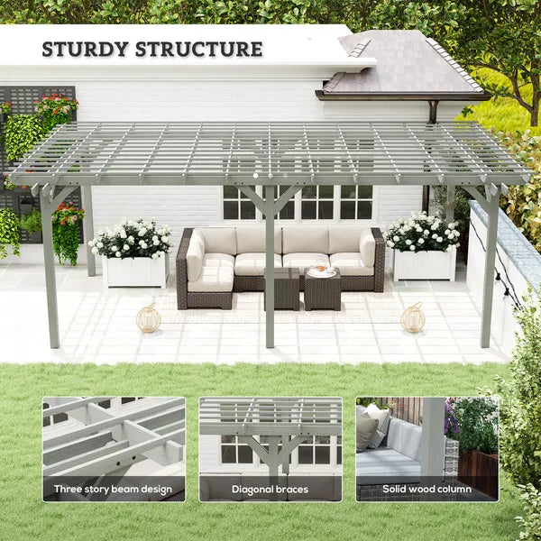 Outsunny 12 ft x 20 ft Outdoor Pergola, Wood Gazebo Grape Trellis with Stable Structure for Climbing Plant Support, Gray - product image 4