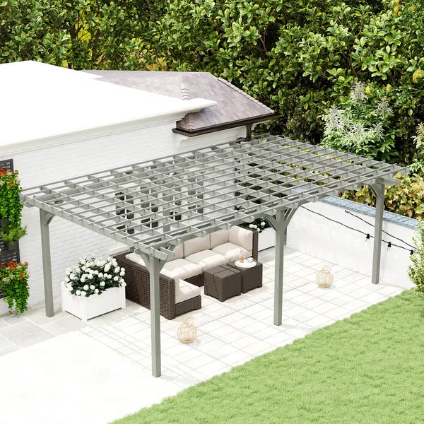 Outsunny 12 ft x 20 ft Outdoor Pergola, Wood Gazebo Grape Trellis with Stable Structure for Climbing Plant Support, Gray - product image 2