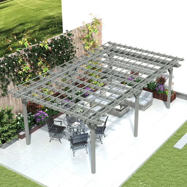Outsunny 12 ft x 20 ft Outdoor Pergola, Wood Gazebo Grape Trellis with Stable Structure for Climbing Plant Support, Gray - product image 7