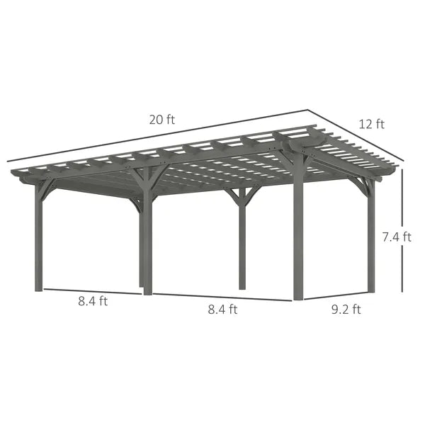 Outsunny 12 ft x 20 ft Outdoor Pergola, Wood Gazebo Grape Trellis with Stable Structure for Climbing Plant Support, Gray - product image 3