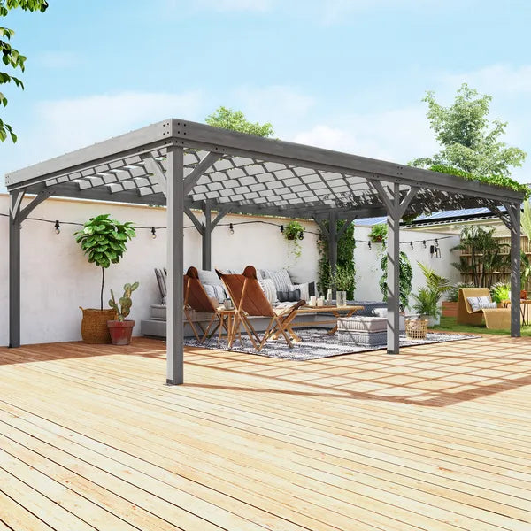 Outsunny 12' x 20' Outdoor Wooden Pergola, Grape Vine Gazebo with Concrete Anchors for Garden, Patio, Backyard, Deck, Gray - product image 2