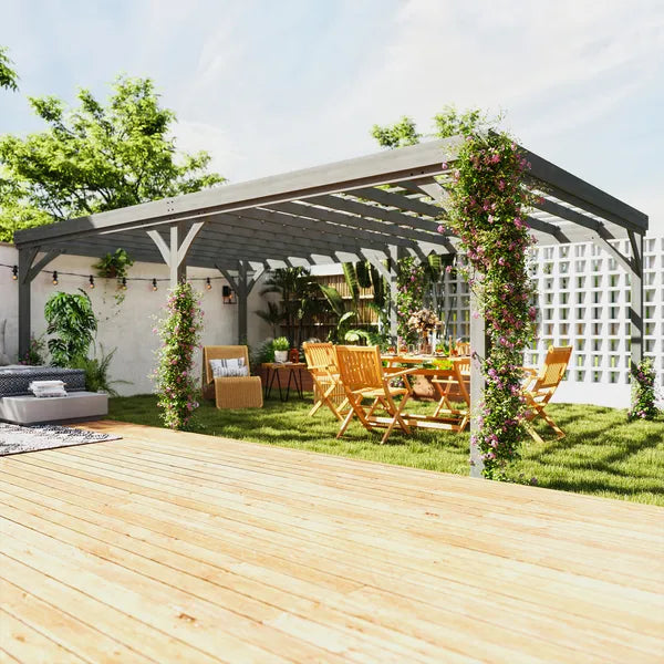 Outsunny 12' x 20' Outdoor Wooden Pergola, Grape Vine Gazebo with Concrete Anchors for Garden, Patio, Backyard, Deck, Gray - product image 10
