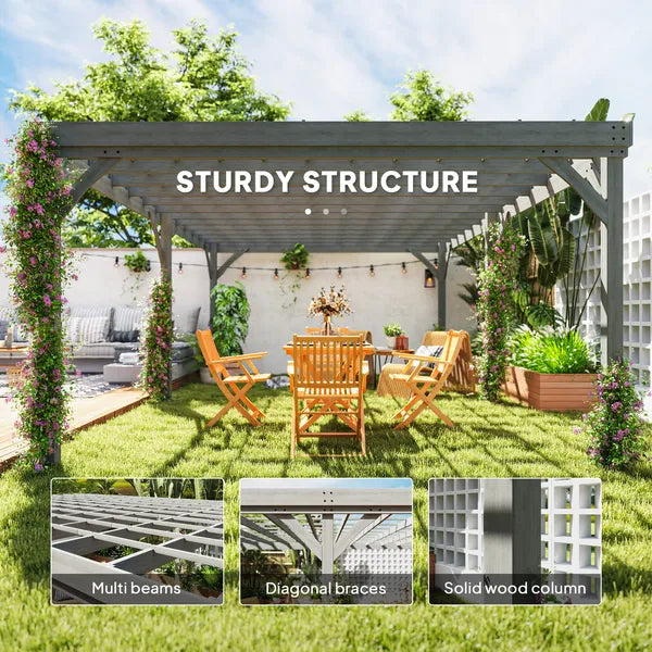 Outsunny 12' x 20' Outdoor Wooden Pergola, Grape Vine Gazebo with Concrete Anchors for Garden, Patio, Backyard, Deck, Gray - product image 4