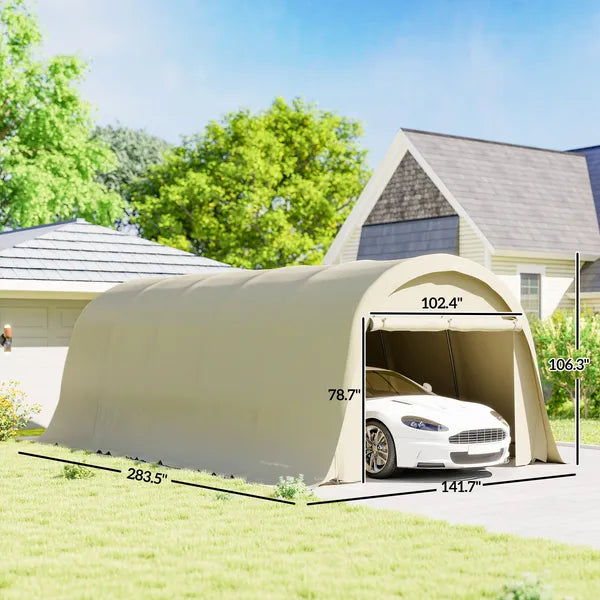 Outsunny 12' x 23.6' Heavy-Duty Carport, UPF50+ Portable Garage Car Canopy Tent with Galvanized Frame, Large Door, Beige - product image 3