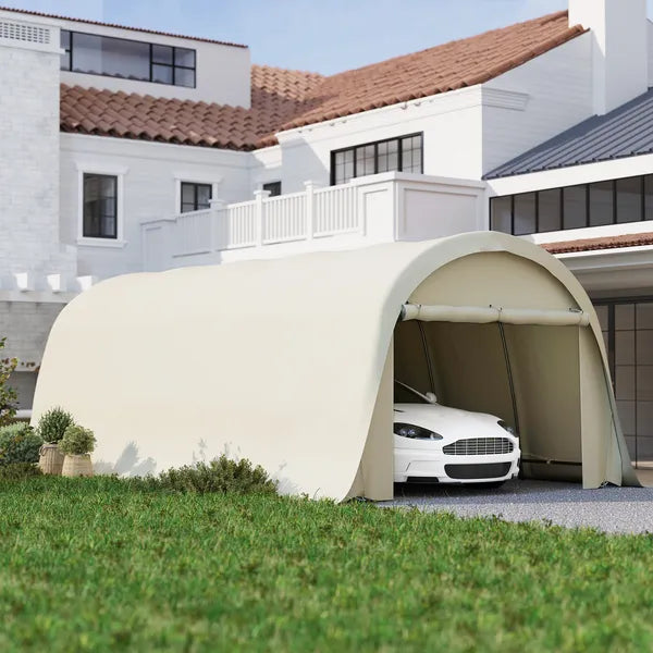 Outsunny 12' x 23.6' Heavy-Duty Carport, UPF50+ Portable Garage Car Canopy Tent with Galvanized Frame, Large Door, Beige - product image 2