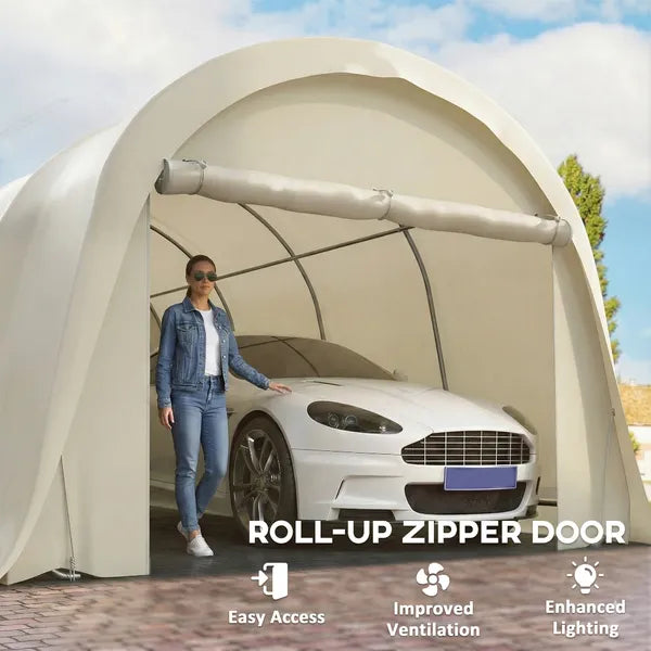 Outsunny 12' x 23.6' Heavy-Duty Carport, UPF50+ Portable Garage Car Canopy Tent with Galvanized Frame, Large Door, Beige - product image 6