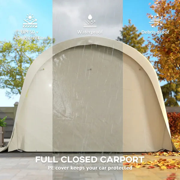 Outsunny 12' x 23.6' Heavy-Duty Carport, UPF50+ Portable Garage Car Canopy Tent with Galvanized Frame, Large Door, Beige - product image 4