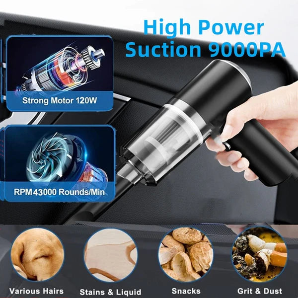 120W Mini Cordless Car Vacuum with 9000Pa Suction and Washable HEPA Filter - product view 2