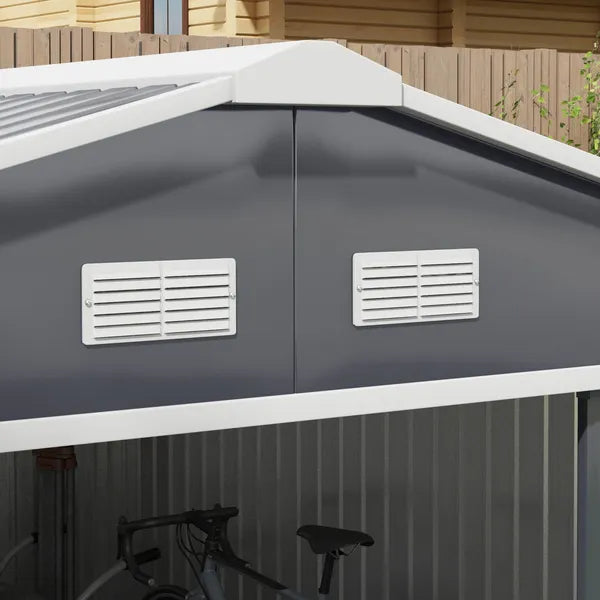 Outsunny 12.6 ft x 11 ft Metal Storage Shed, Garden Tool House with Double Sliding Doors, 4 Air Vents for Backyard, Patio and Lawn, Dark Gray - product image 9