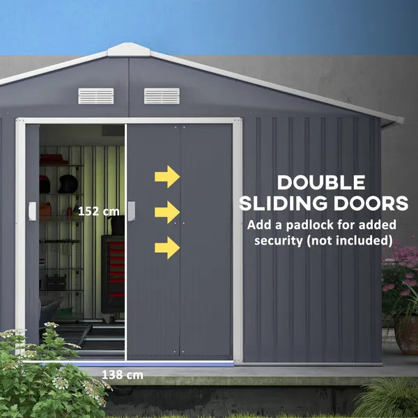 Outsunny 12.6 ft x 11 ft Metal Storage Shed, Garden Tool House with Double Sliding Doors, 4 Air Vents for Backyard, Patio and Lawn, Dark Gray - product image 6