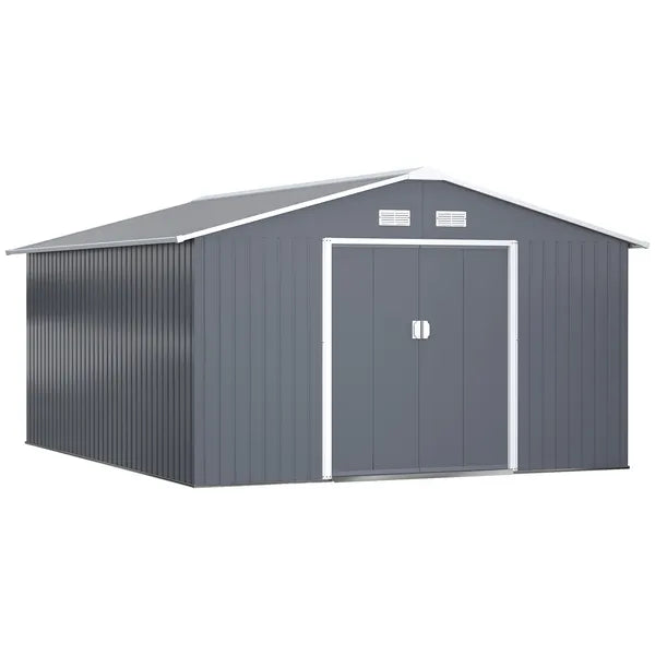 Outsunny 12.6 ft x 11 ft Metal Storage Shed, Garden Tool House with Double Sliding Doors, 4 Air Vents for Backyard, Patio and Lawn, Dark Gray - product image 12