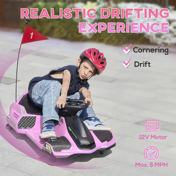 12V Electric Drifting Go Kart with Slow Start, Music, Lights, Pink - product image 4
