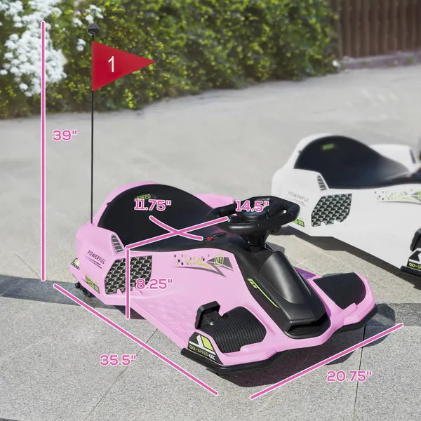 12V Electric Drifting Go Kart with Slow Start, Music, Lights, Pink - product image 3