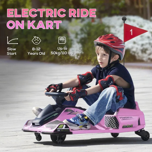 12V Electric Drifting Go Kart with Slow Start, Music, Lights, Pink - product image 7