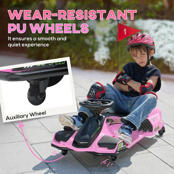 12V Electric Drifting Go Kart with Slow Start, Music, Lights, Pink - product image 6