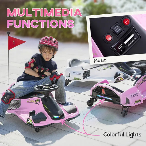 12V Electric Drifting Go Kart with Slow Start, Music, Lights, Pink - product image 5