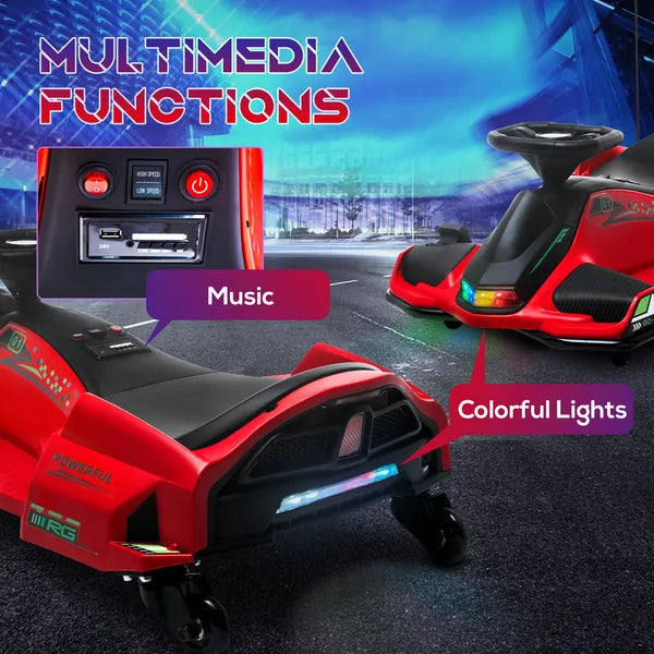 12V Electric Drifting Go Kart with Slow Start, Music, Lights, Red - product image 5