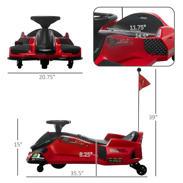 12V Electric Drifting Go Kart with Slow Start, Music, Lights, Red - product image 3