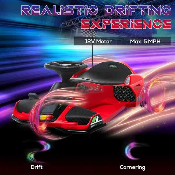 12V Electric Drifting Go Kart with Slow Start, Music, Lights, Red - product image 4