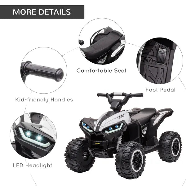 12V Electric Kids ATV Quad Car with Forward and Backward Function, Music, 4-Wheeler Ride-On Car for Toddlers, White - product image 6