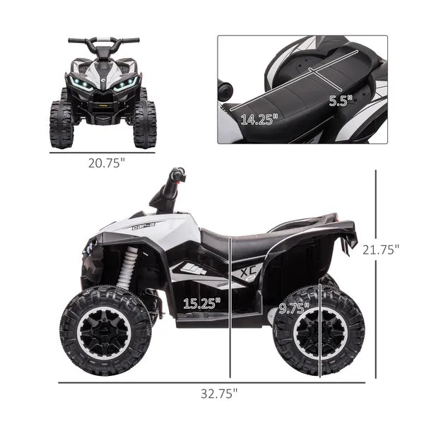 12V Electric Kids ATV Quad Car with Forward and Backward Function, Music, 4-Wheeler Ride-On Car for Toddlers, White - product image 3
