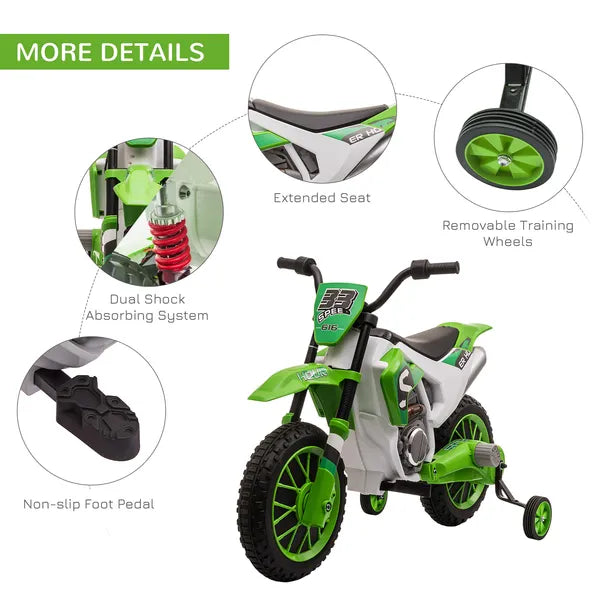 Aosom 12V Electric Motorcycle for Kids Battery-Powered Ride-On Off-road Street Bike with Charging Battery Training Wheels Green - product image 6