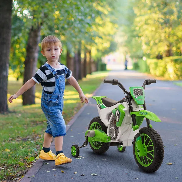 Aosom 12V Electric Motorcycle for Kids Battery-Powered Ride-On Off-road Street Bike with Charging Battery Training Wheels Green - product image 2