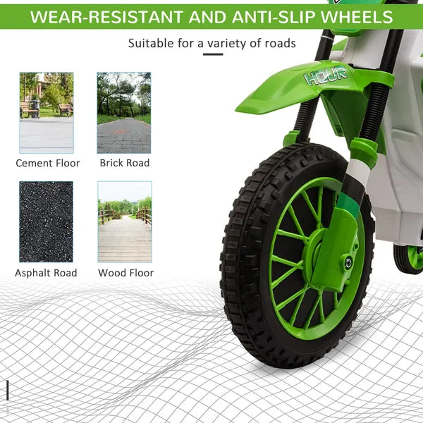 Aosom 12V Electric Motorcycle for Kids Battery-Powered Ride-On Off-road Street Bike with Charging Battery Training Wheels Green - product image 7