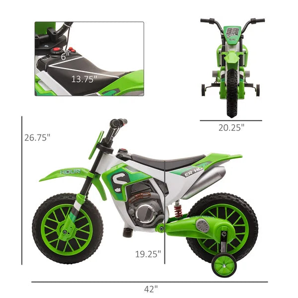 Aosom 12V Electric Motorcycle for Kids Battery-Powered Ride-On Off-road Street Bike with Charging Battery Training Wheels Green - product image 3