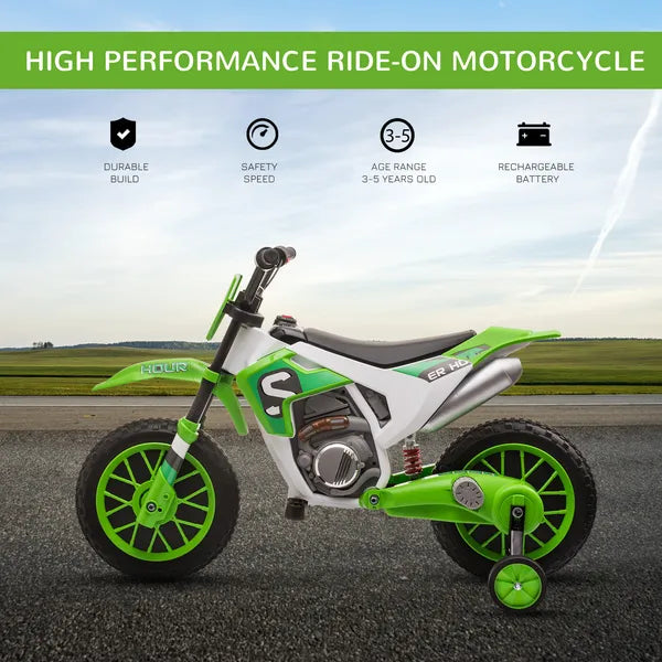 Aosom 12V Electric Motorcycle for Kids Battery-Powered Ride-On Off-road Street Bike with Charging Battery Training Wheels Green - product image 4