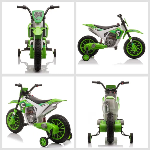 Aosom 12V Electric Motorcycle for Kids Battery-Powered Ride-On Off-road Street Bike with Charging Battery Training Wheels Green - product image 8