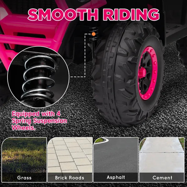 Qaba 12V Kids ATV, 4 Wheeler Quad with 4 Spring Suspension Wheels, LED Lights, Music USB, Pink - product image 4