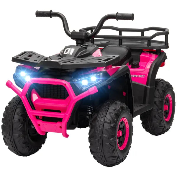 Qaba 12V Kids ATV, 4 Wheeler Quad with 4 Spring Suspension Wheels, LED Lights, Music USB, Pink - product image 1