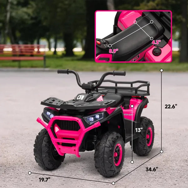 Qaba 12V Kids ATV, 4 Wheeler Quad with 4 Spring Suspension Wheels, LED Lights, Music USB, Pink - product image 3