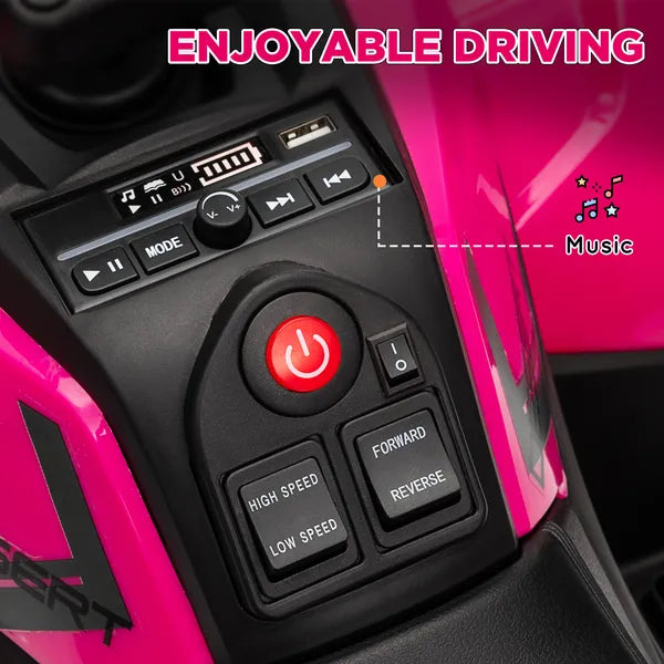 Qaba 12V Kids ATV, 4 Wheeler Quad with 4 Spring Suspension Wheels, LED Lights, Music USB, Pink - product image 7