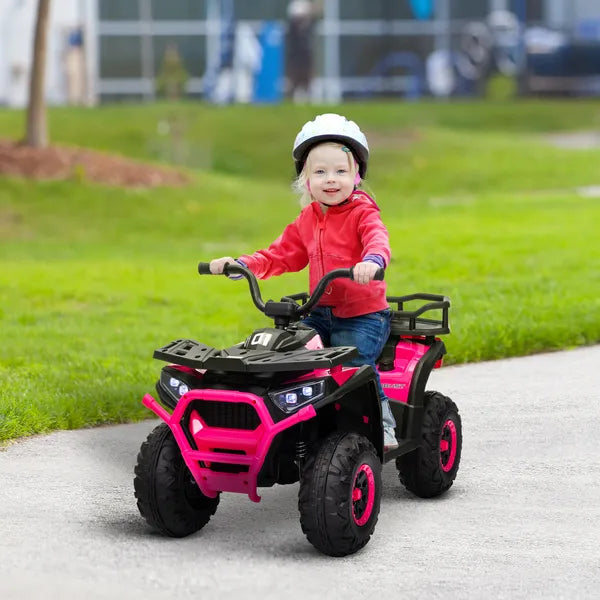 Qaba 12V Kids ATV, 4 Wheeler Quad with 4 Spring Suspension Wheels, LED Lights, Music USB, Pink - product image 2