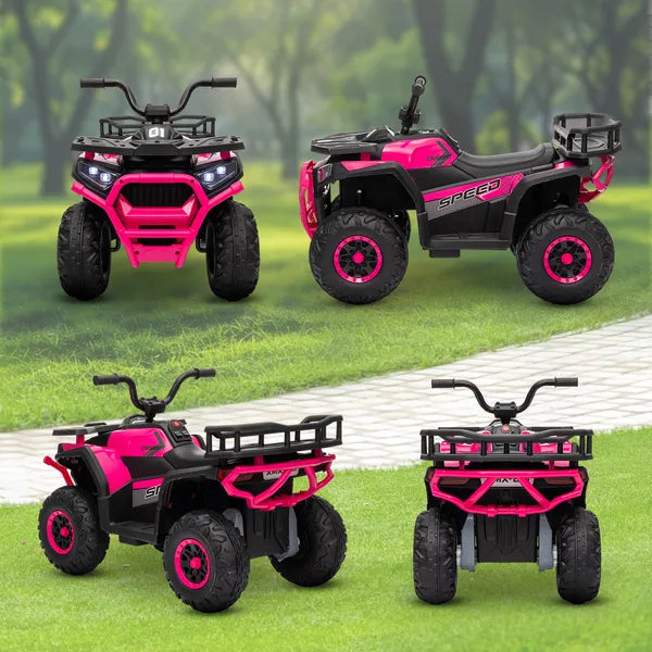 Qaba 12V Kids ATV, 4 Wheeler Quad with 4 Spring Suspension Wheels, LED Lights, Music USB, Pink - product image 8