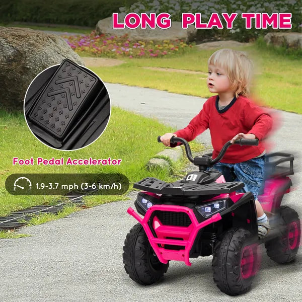 Qaba 12V Kids ATV, 4 Wheeler Quad with 4 Spring Suspension Wheels, LED Lights, Music USB, Pink - product image 6