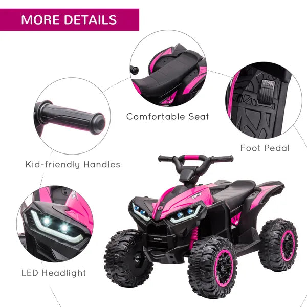 12V Kids ATV Quad Car with Forward and Backward Function, Wear-Resistant Wheels, Music, for Toddlers 3-5 Years Old, Pink - product image 7