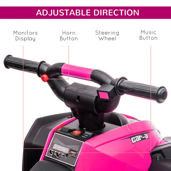 12V Kids ATV Quad Car with Forward and Backward Function, Wear-Resistant Wheels, Music, for Toddlers 3-5 Years Old, Pink - product image 6