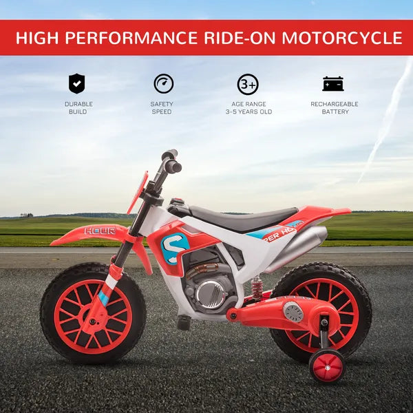 Aosom 12V Kids Electric Motorcycle Dirt Bike Battery-Powered Ride-On Off-road Street Bike Charging Battery Training Wheels Red - product image 4