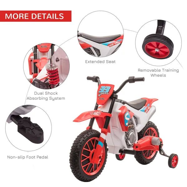Aosom 12V Kids Electric Motorcycle Dirt Bike Battery-Powered Ride-On Off-road Street Bike Charging Battery Training Wheels Red - product image 6