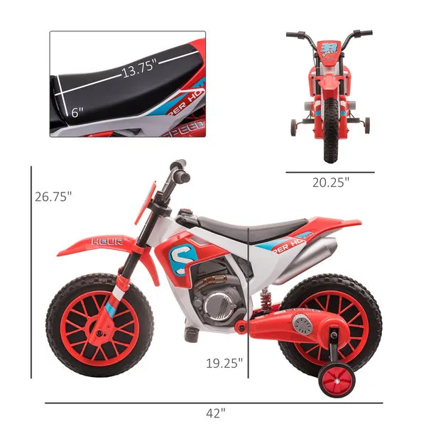 Aosom 12V Kids Electric Motorcycle Dirt Bike Battery-Powered Ride-On Off-road Street Bike Charging Battery Training Wheels Red - product image 3