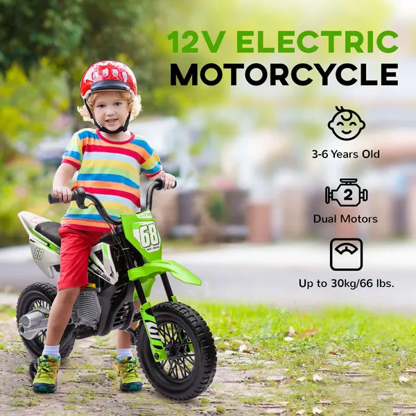 Qaba 12V Kids Electric Motorcycle with Twist Grip Throttle Training Wheels, Rear Suspension, Music for Aged 3-6 Years, Green - product image 6
