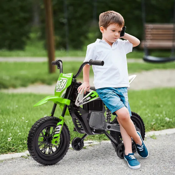 Qaba 12V Kids Electric Motorcycle with Twist Grip Throttle Training Wheels, Rear Suspension, Music for Aged 3-6 Years, Green - product image 2